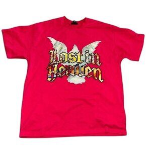 Forever 21 Red Graphic T-Shirt Lost In Heaven & Paradise Design Mens M Cotton Bl